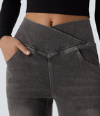 Halara Flex™ Jean Évasé à Taille Haute avec Poche Crossover Tissu Élastique Lavé