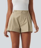Short casual popeline stretch plissé taille mi-haute 7,5 cm avec poches