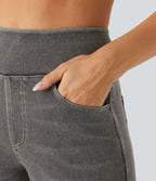 Halara Flex™ Jean Large Casual Taille Haute Poches Multiples Tricot Extensible Délavé