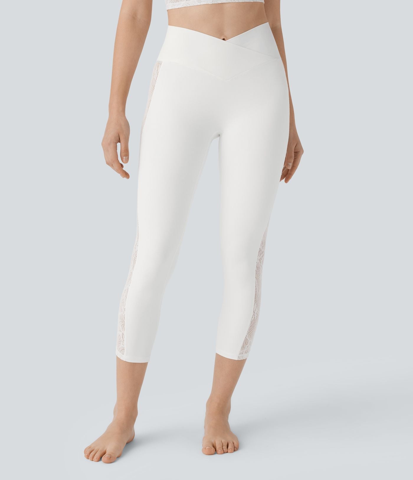 Legging corsaire de yoga taille haute croisé avec dentelle contrastée - Protection UPF50+