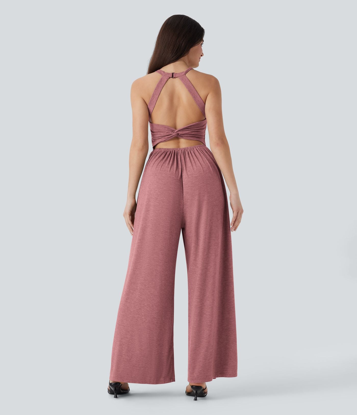 Combinaison décontractée dos nu torsadée large fluide avec brassière intégrée et poches - Easy Peasy Edition
