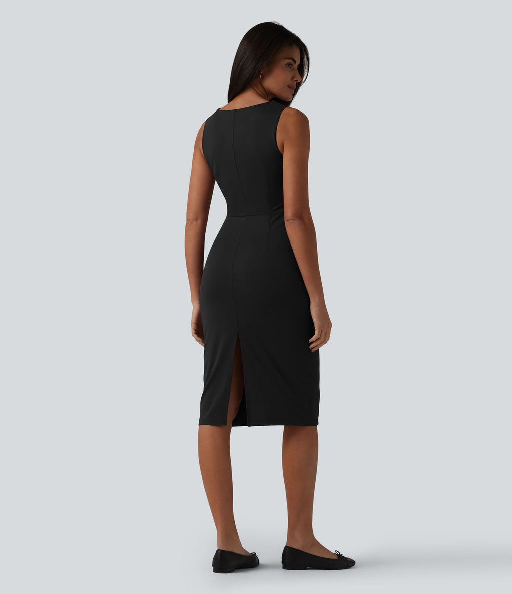 Robe fourreau midi sans manches col bateau pour le bureau
