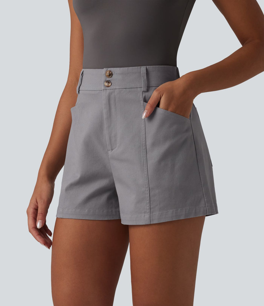 Short tailleur chino taille haute en coton, coupe ample, avec poches