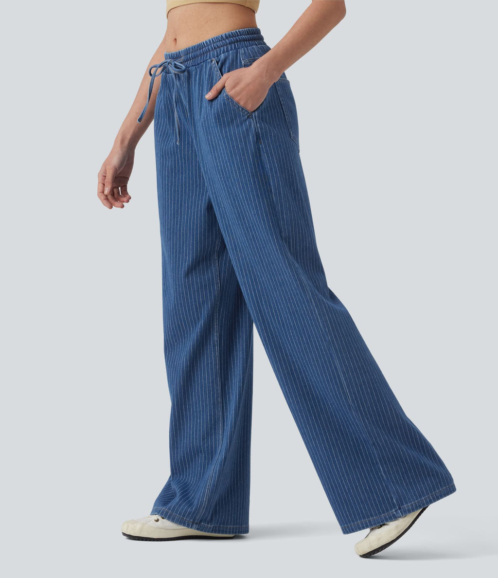 Jean large Halara Flex™ casual à rayures taille mi-haute avec cordon de serrage et poches