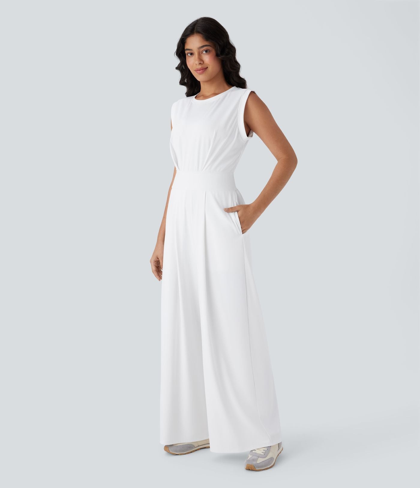 Softlyzero™ Quickdry col rond sans manches dos ajouré avec poche latérale combinaison de yoga - Édition Easy Peasy