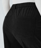 Pantalon décontracté en velours côtelé avec taille mi-haute, boutons et fermeture éclair