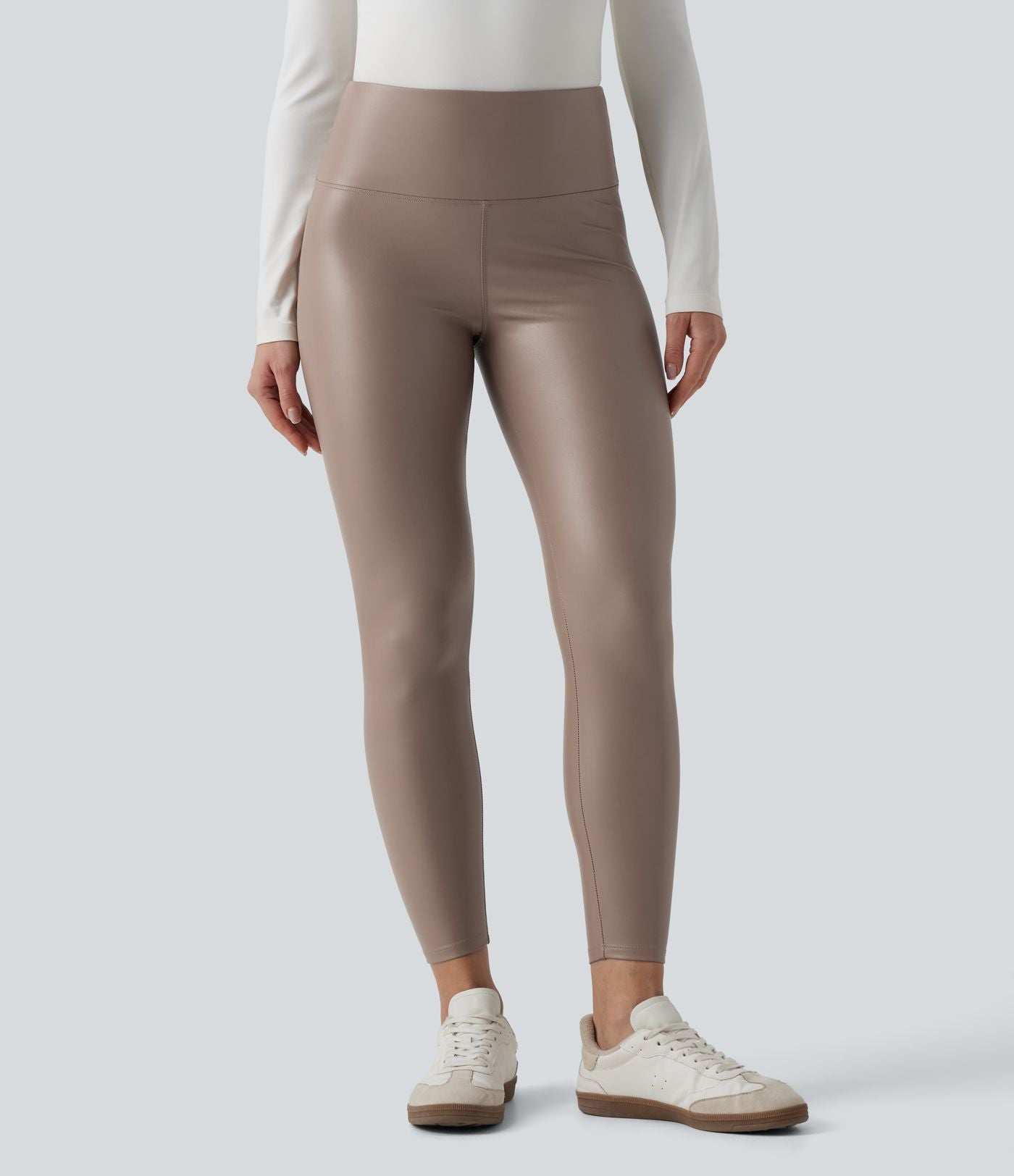 Pantalon 7/8 moulant décontracté polaire gainant taille haute extensible effet cuir avec poches