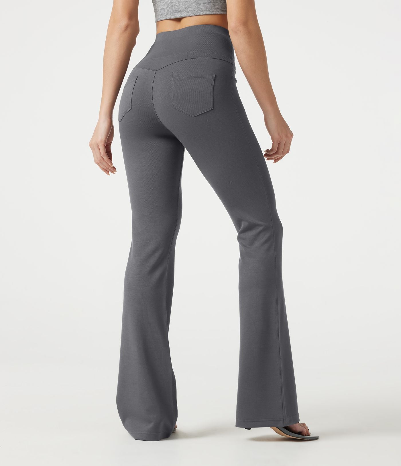 Pantalon bootcut décontracté, taille haute, à poches