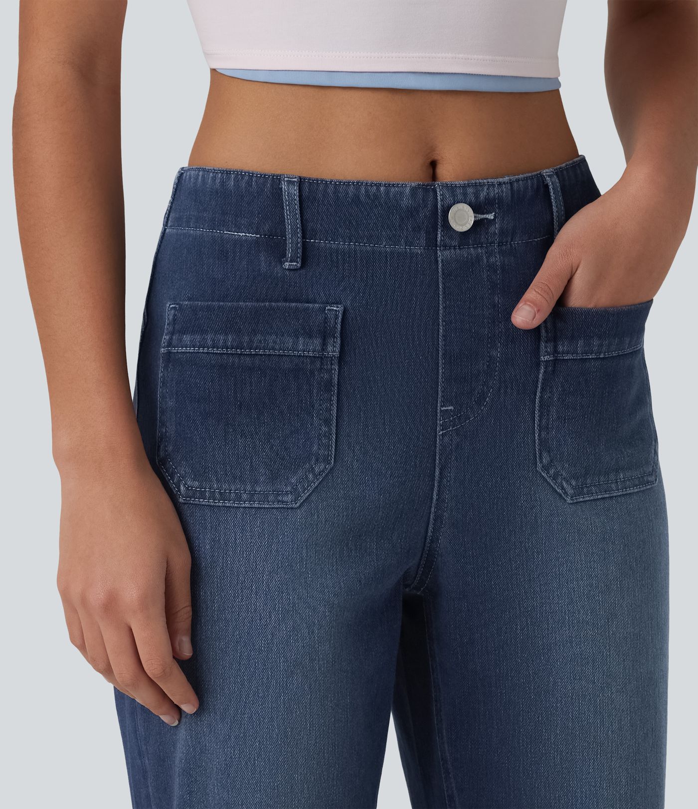 Halara Flex™ Short en jean casual taille mi-haute ourlet roulé avec poches
