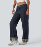 Jean large Halara Flex™ taille basse à carreaux contrastants ourlet roulé avec poches