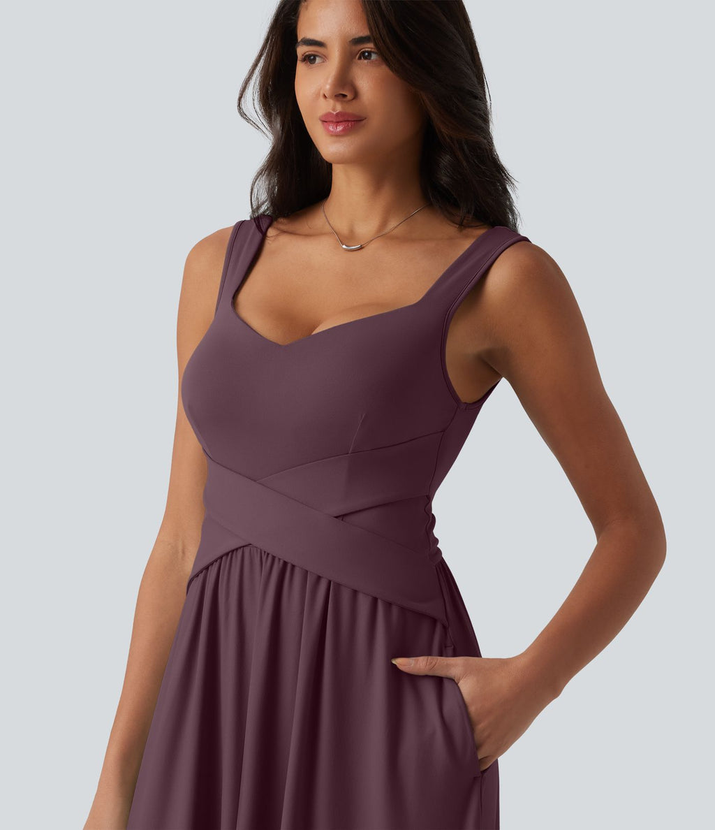 Robe longue fluide sans manches avec brassière intégrée (Bonnets E-G) et poches