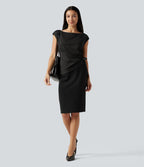 Blouse esprit bureau rayée à encolure bateau avec mancherons, fronces, lien côté et ourlet asymétrique