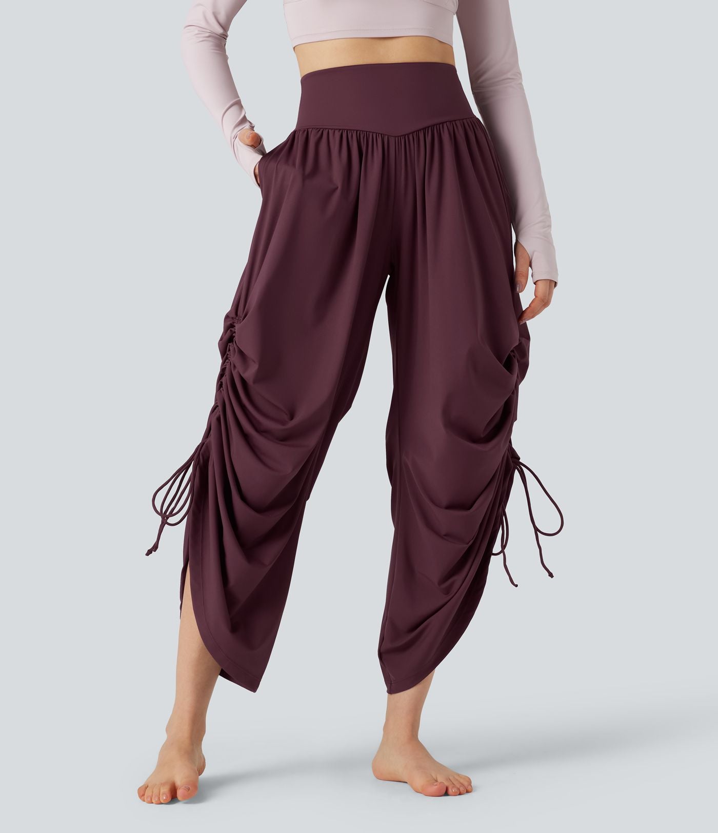 Pantalon baggy yoga SoftlyZero™ Airy froncé taille haute avec cordon de serrage et poches