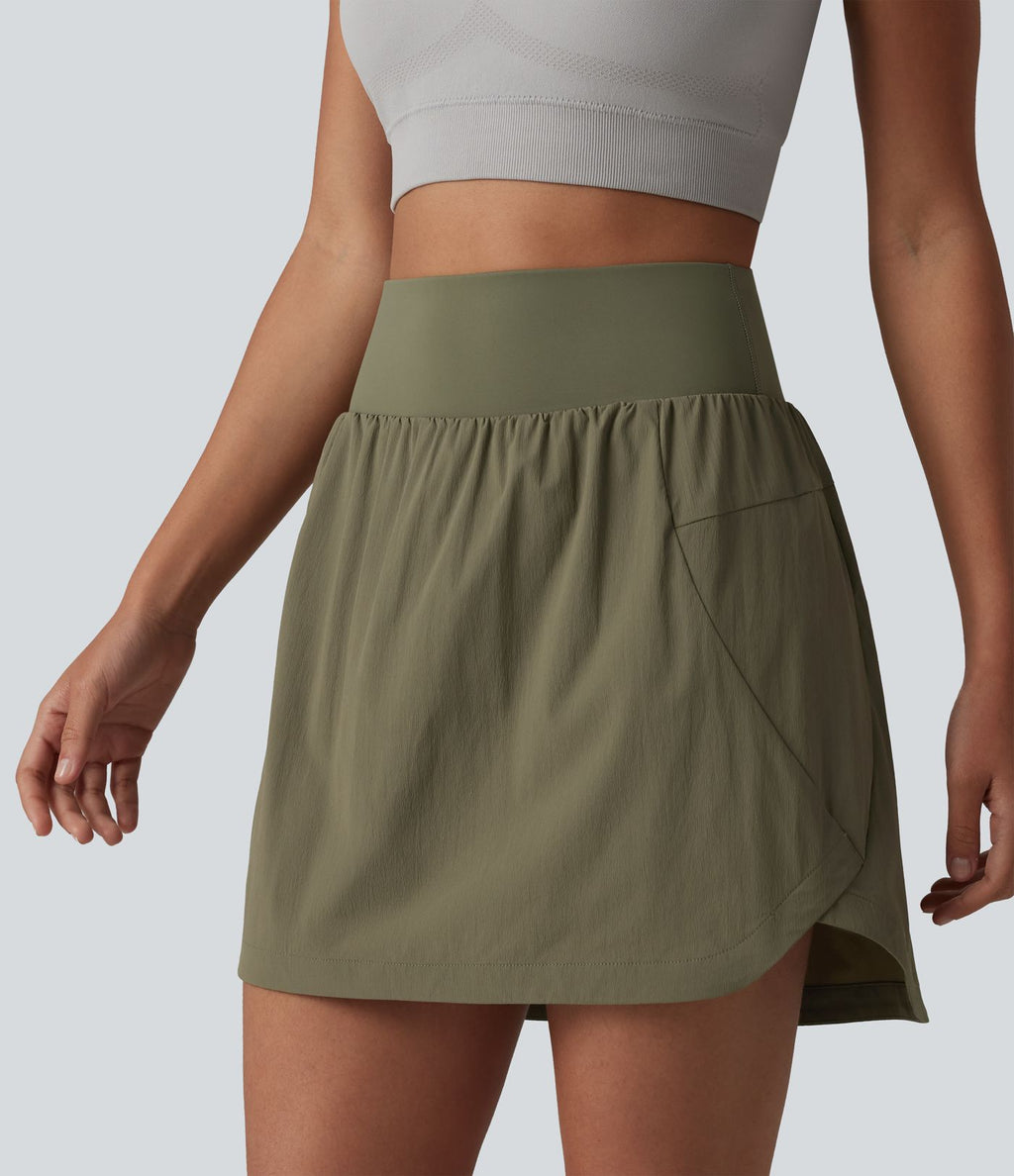 Jupe-short mini 2-en-1 taille haute ourlet arrondi avec poches pour la randonnée