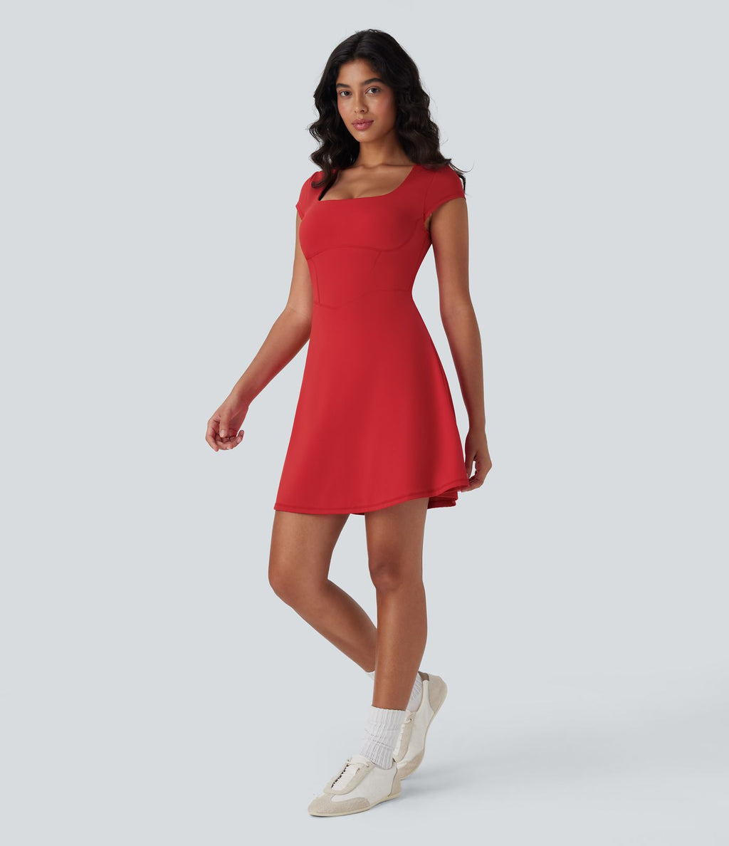 Robe décontractée mini 2-en-1 Softlyzero™ Plush à col carré style corset avec poche