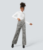 Pantalon Casual en Velours Taille Haute avec Bouton Multipoches Droites