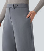 Pantalon tailleur rayé coupe droite taille haute avec poches
