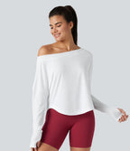 Top de sport yoga asymétrique une épaule manches longues avec trou pour le pouce, ourlet arrondi asymétrique et séchage rapide