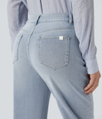 Jean 7/8 décontracté délavé taille haute coupe droite Halara Flex™ avec poches
