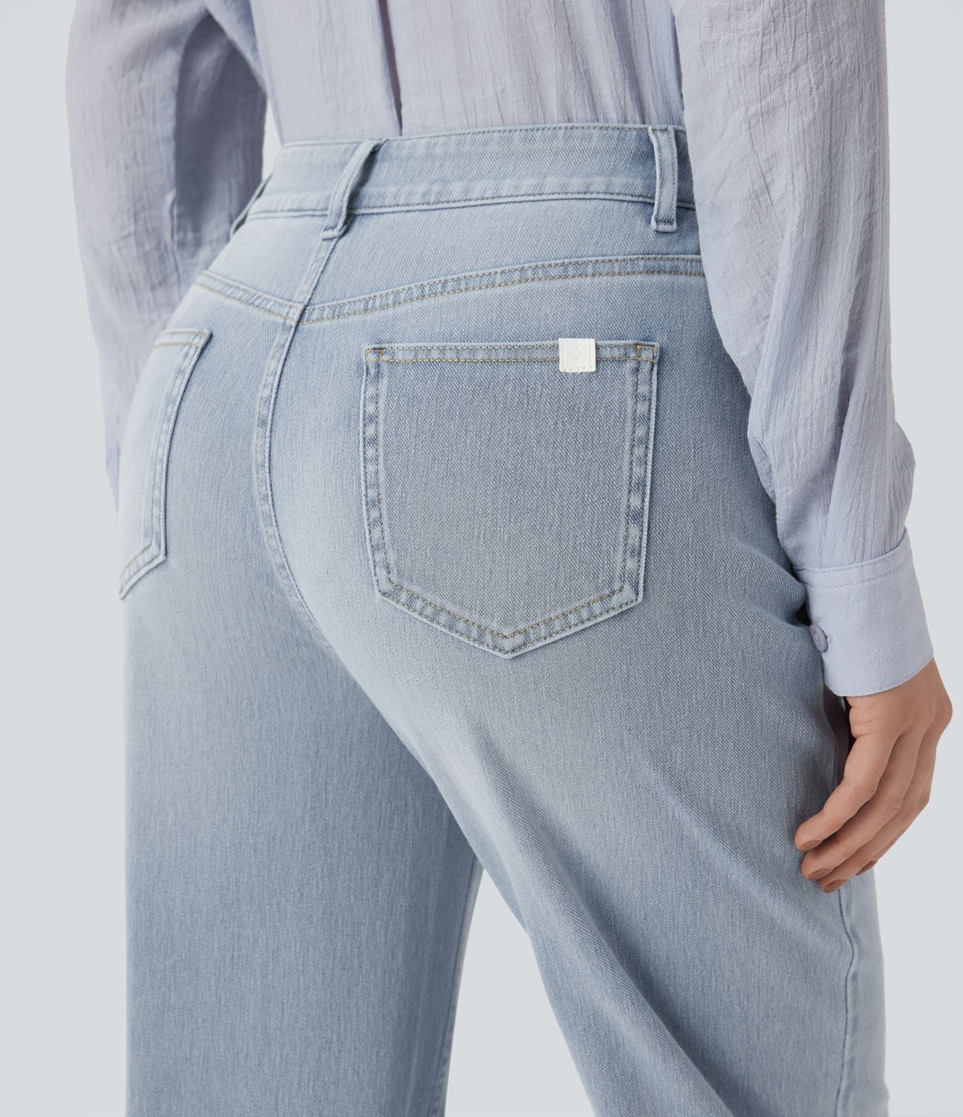 Jean 7/8 décontracté délavé taille haute coupe droite Halara Flex™ avec poches