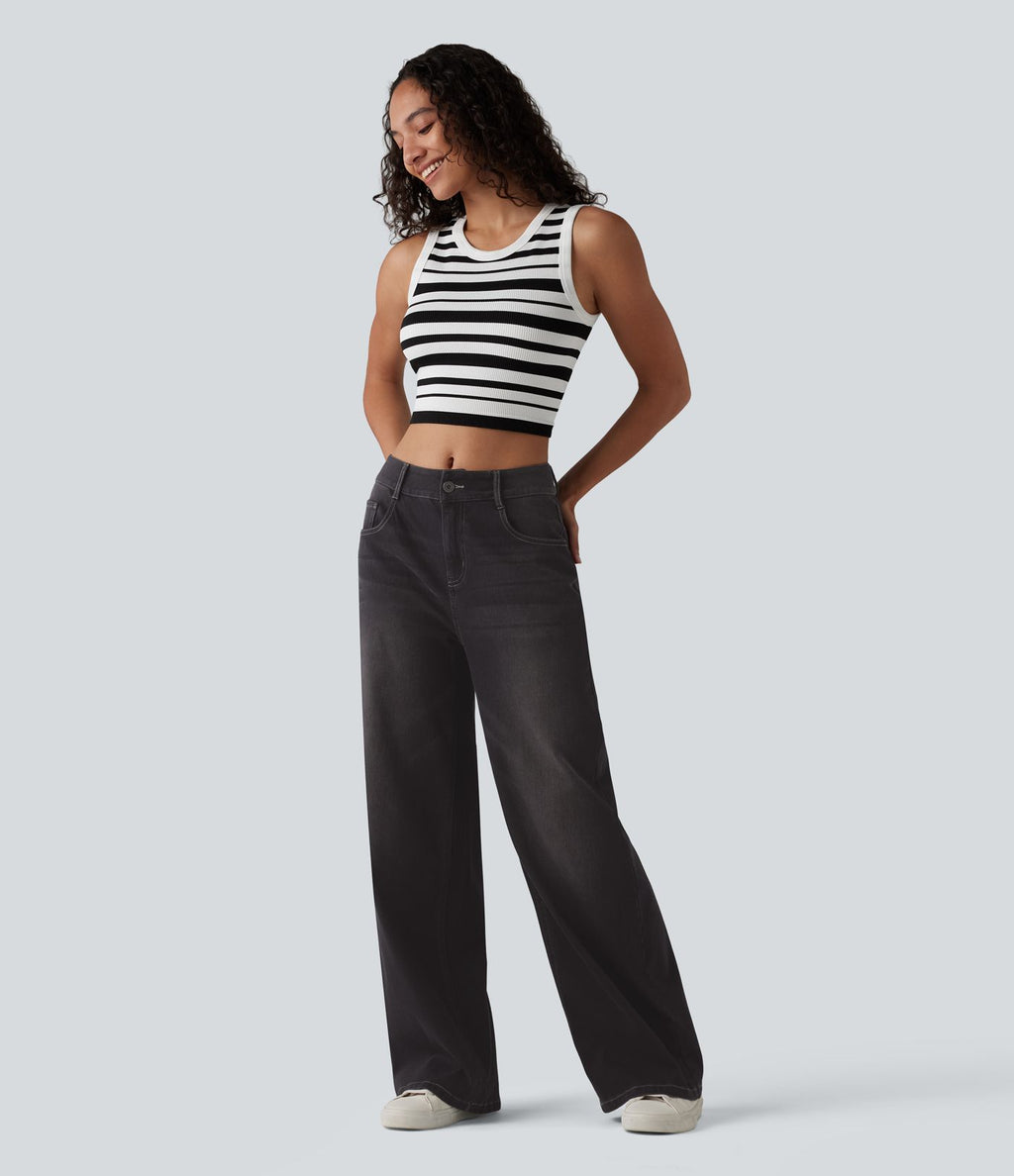 Jean Halara Flex™ mi-taille large ample délavé décontracté avec poches