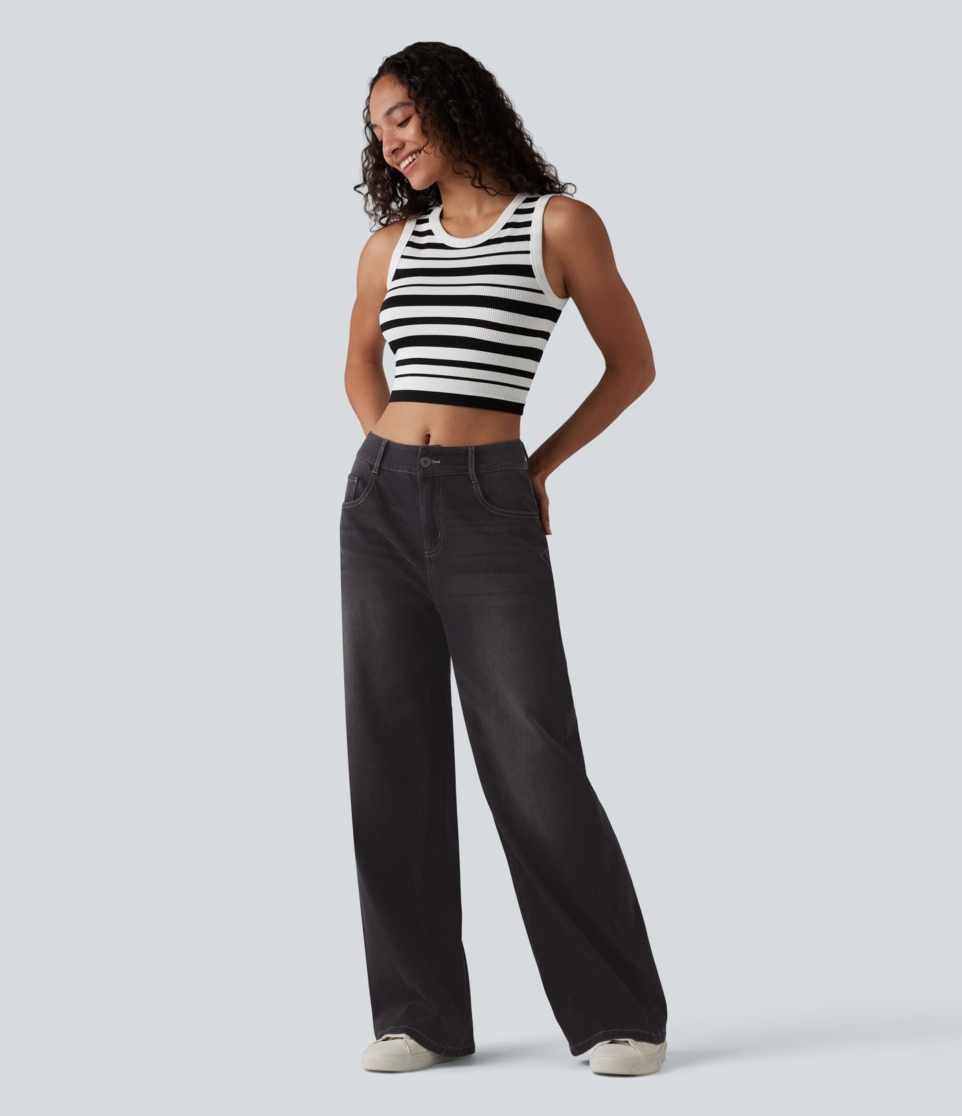 Jean Halara Flex™ mi-taille large ample délavé décontracté avec poches