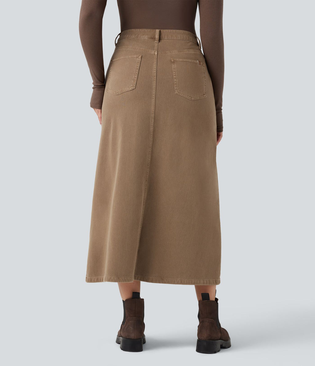Jupe en jean colorée Halara Flex™ fendue mi-longue taille mi-haute avec poches