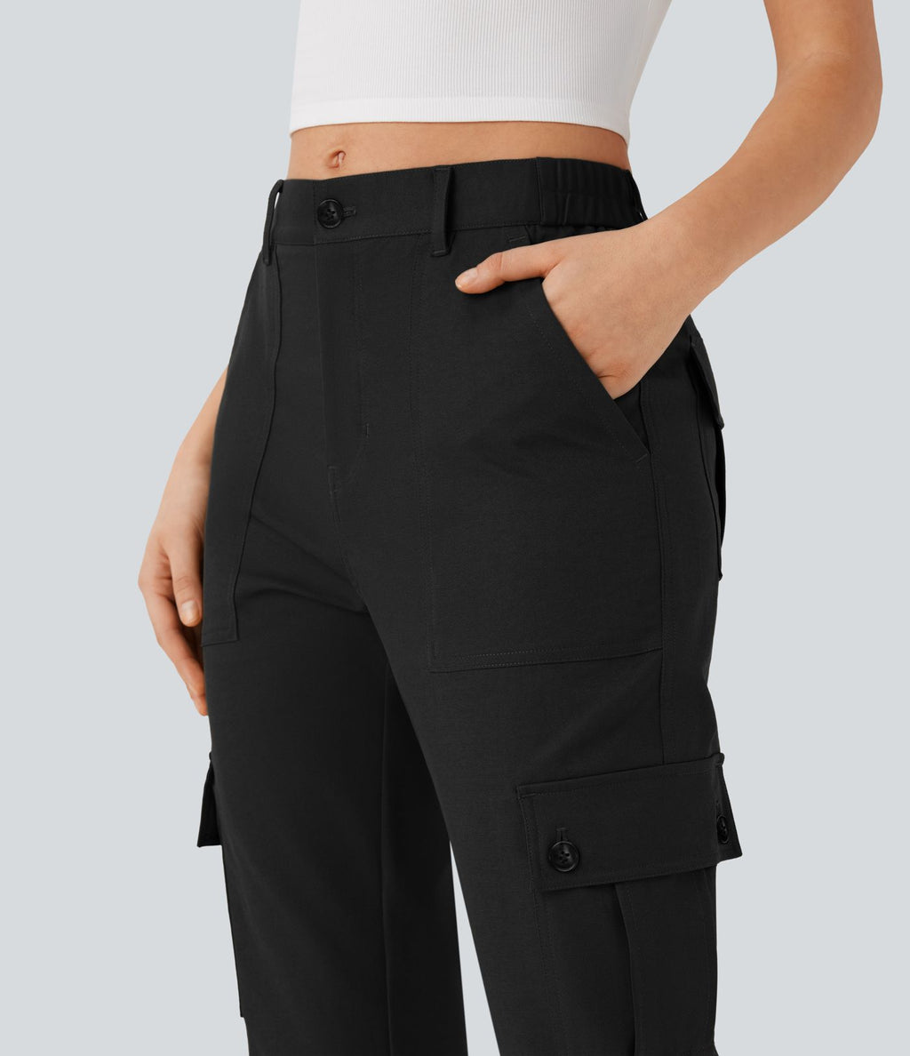 Pantalon cargo décontracté taille moyenne à ourlet roulé avec poches à rabat