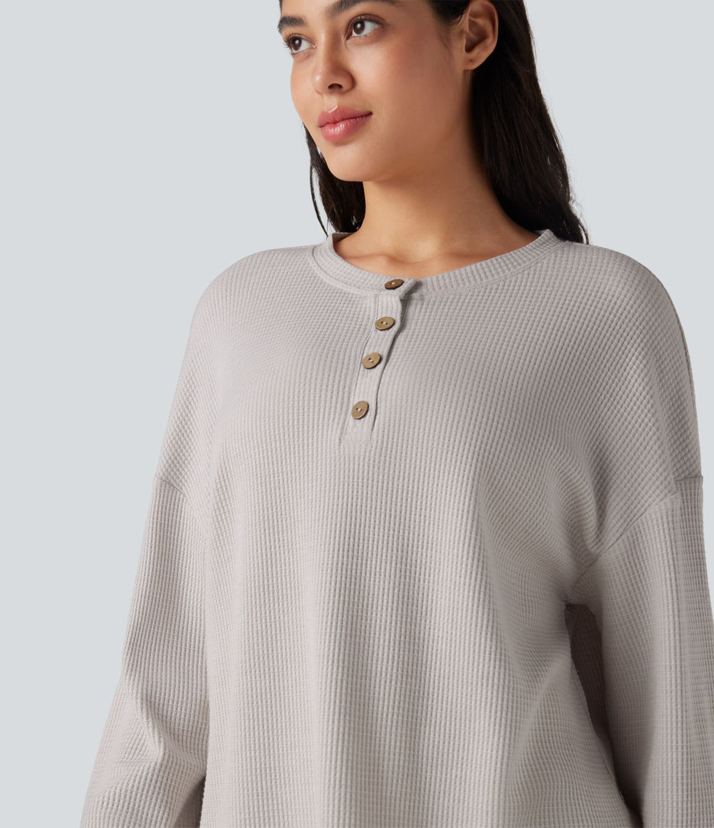 Top détente col henley manches longues gaufré