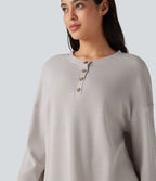 Top détente col henley manches longues gaufré