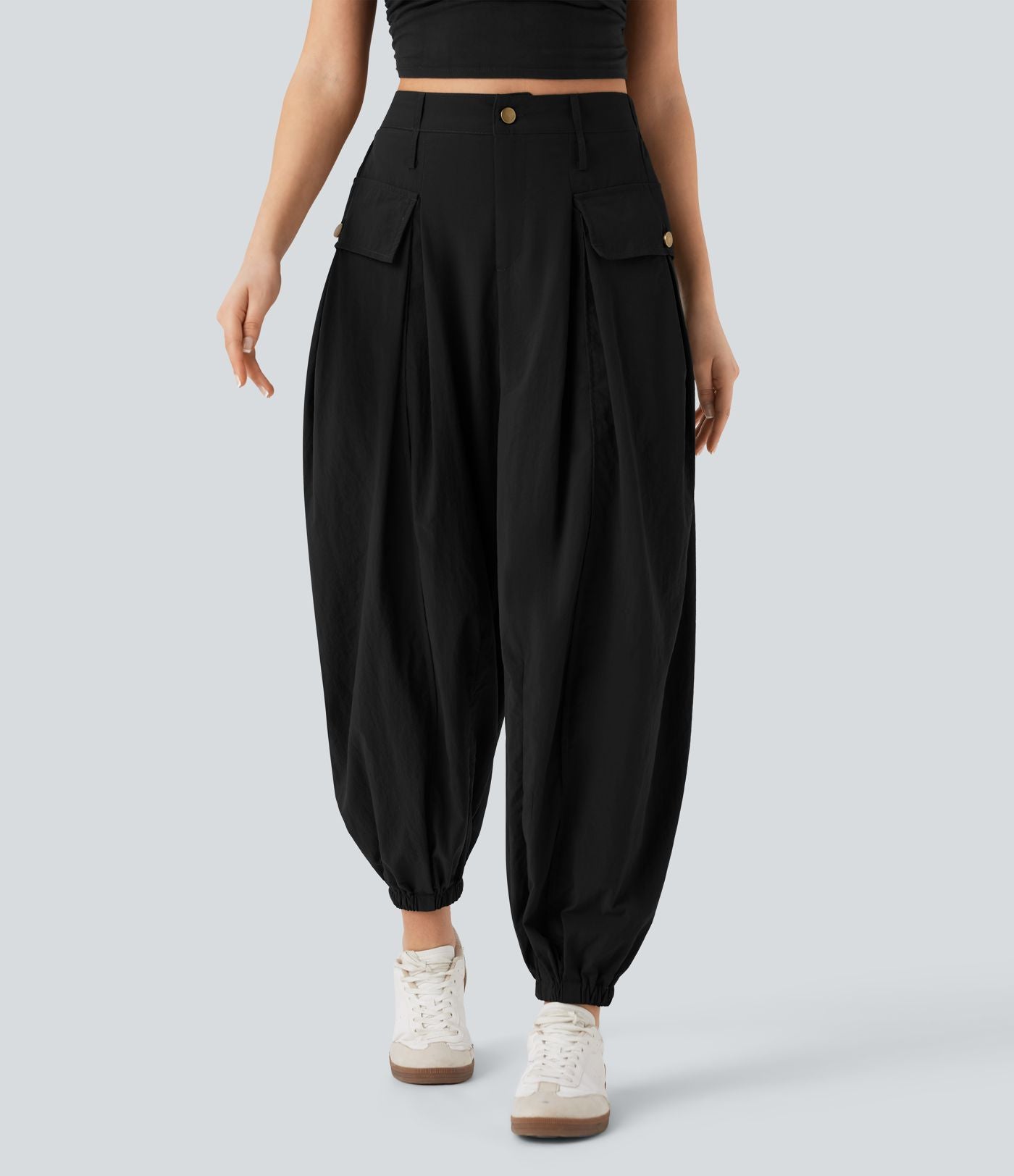 Jogging cargo décontracté taille haute avec poches à rabat