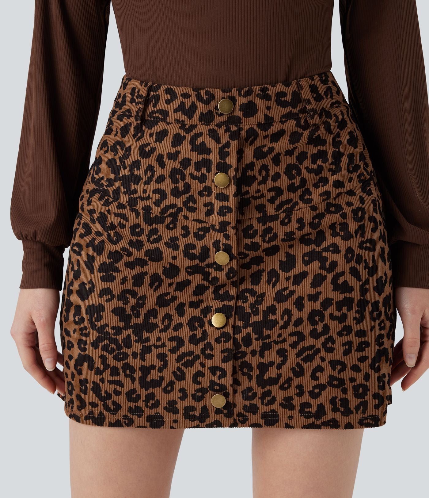 Jupe mini décontractée 2-en-1 taille haute imprimé léopard avec poche