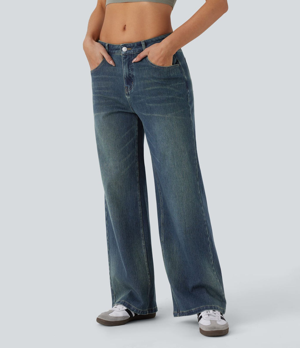 Jean ample délavé taille basse Halara Flex™ à poches multiples
