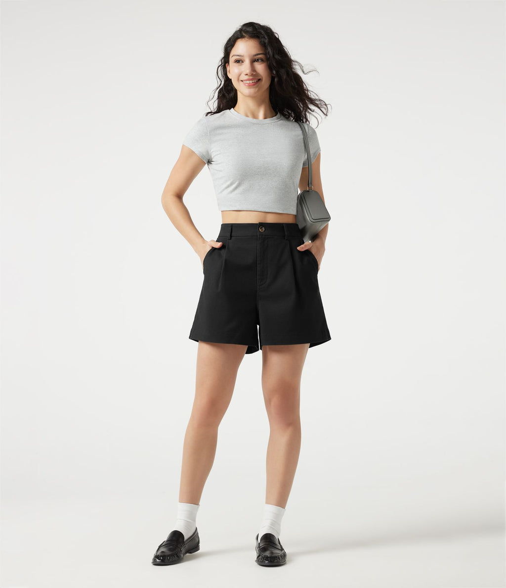 Short tailleur chino en coton taille haute à poches 7,5 cm