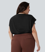 T-shirt de travail grande taille à col rond et manches courtes chauve-souris
