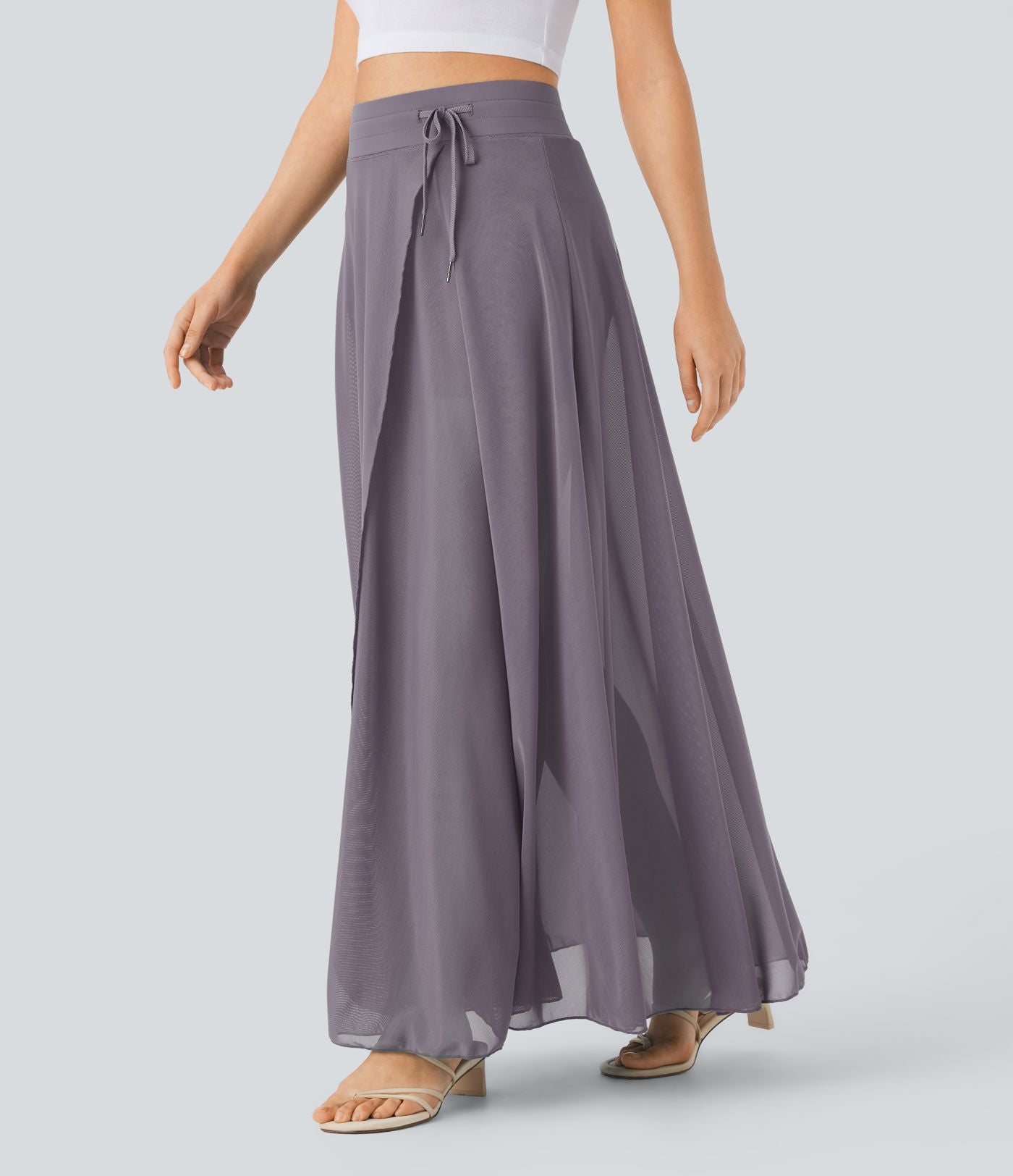 Jupe longue fluide 2-en-1 taille haute avec empiècements en résille