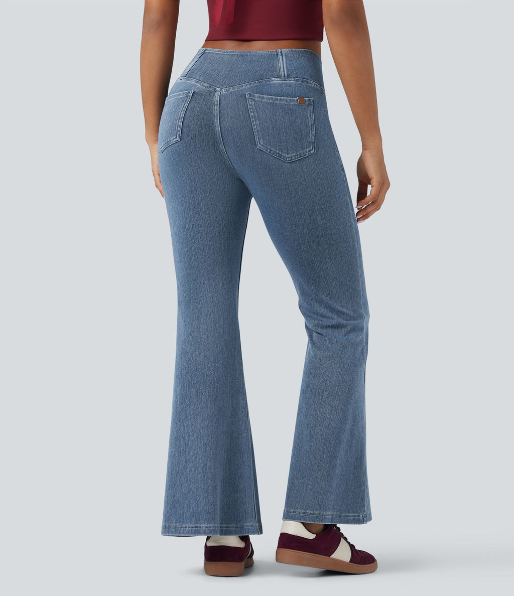 Halara Flex™ - Jean Ultra Evasé Tricot Extensible Lavé Poches Croisées Taille Haute