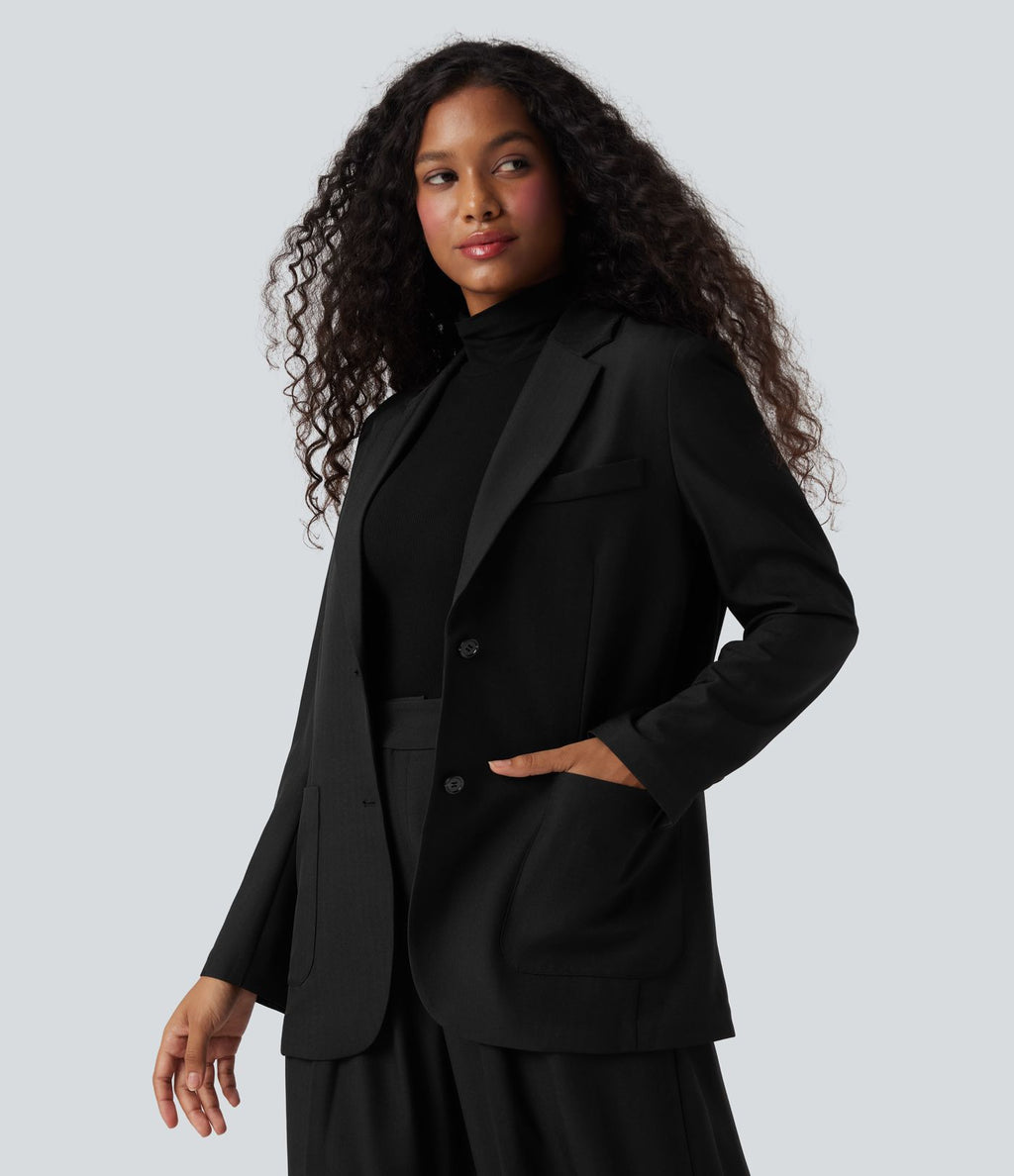 Blazer de travail anti-froissement aspect lin col cranté manches longues avec poches