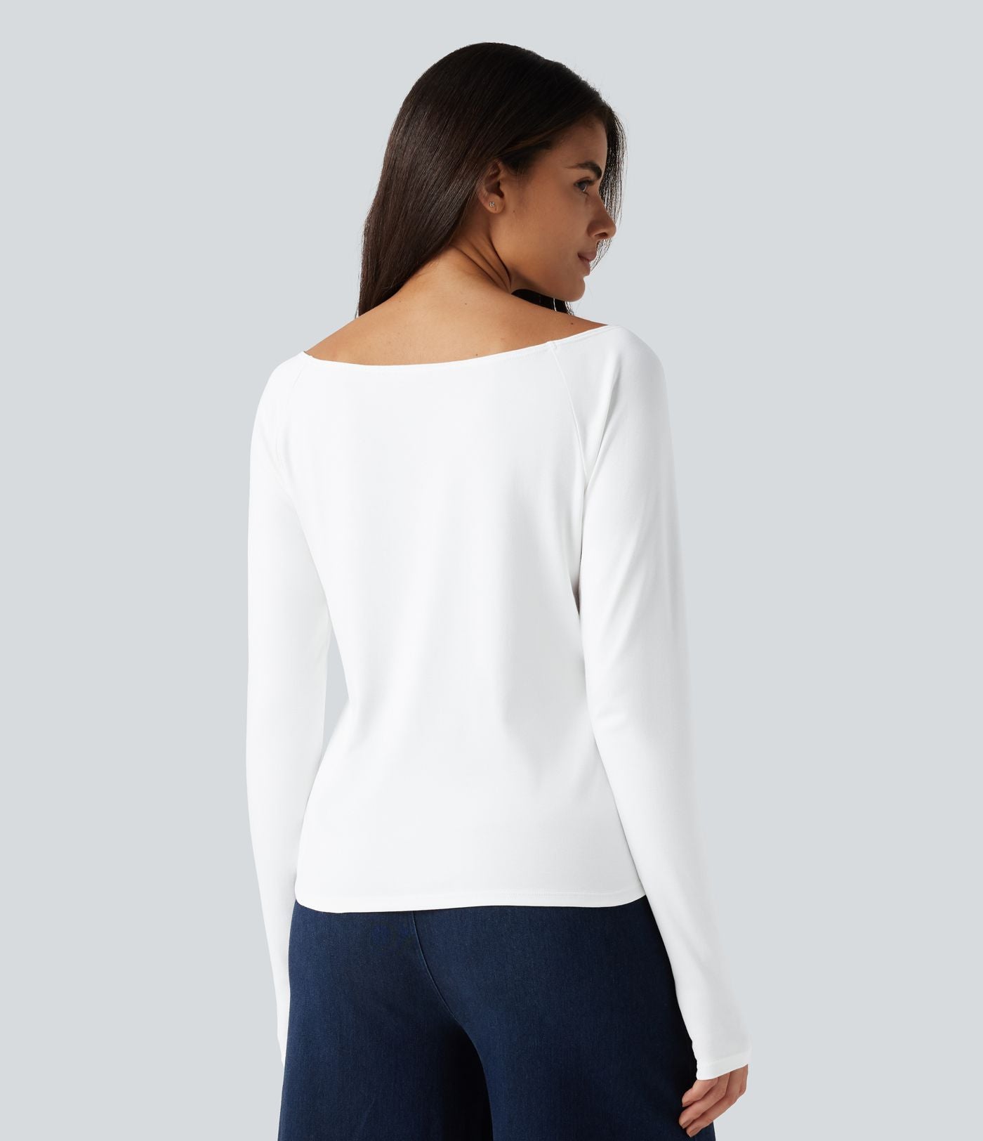 T-shirt en coton Pima à encolure bateau, manches longues et passe-pouces