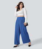 Halara Flex™ Pantalon tailleur Grande taille à Taille Haute, Poches Latérales Plissées, Jambes Larges, en Tissu Gaufré