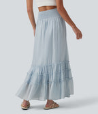 Jupe longue fluide à volants taille haute – Style resort