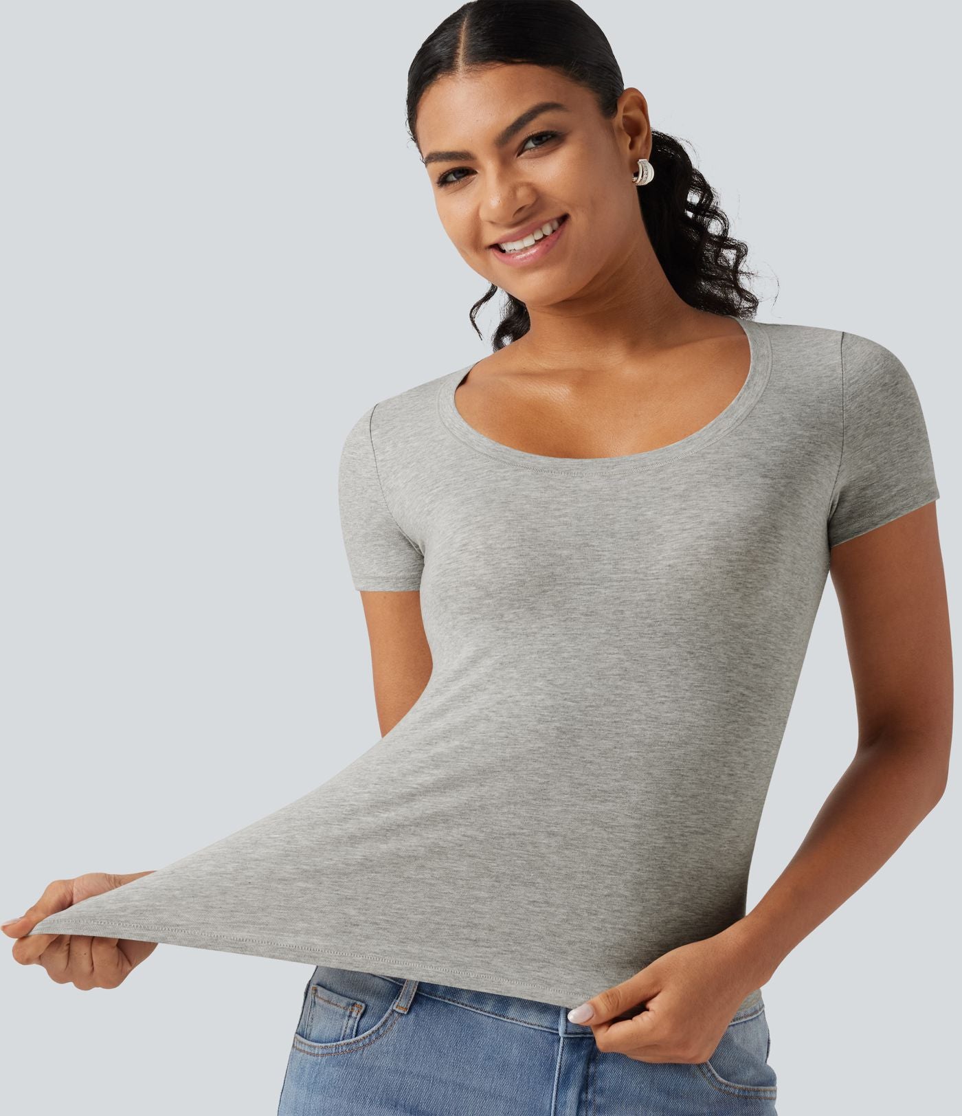 T-shirt Halara décontracté en jersey de coton à manches courtes col dégagé