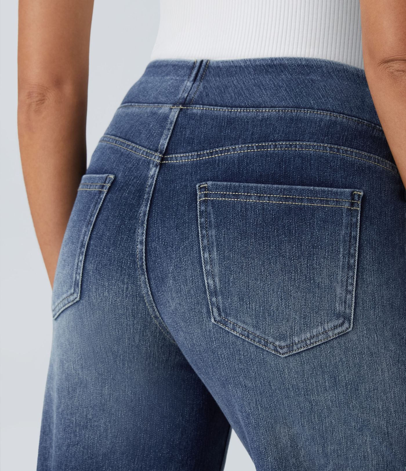 Halara Flex™ Jean Large Casual Taille Haute Poches Multiples Tricot Extensible Délavé