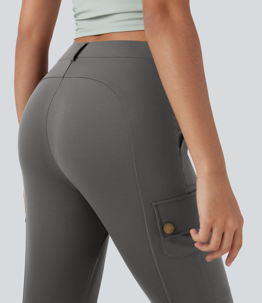Pantalon cargo pedal pusher ajusté uni taille haute DayStretch avec poches zippées