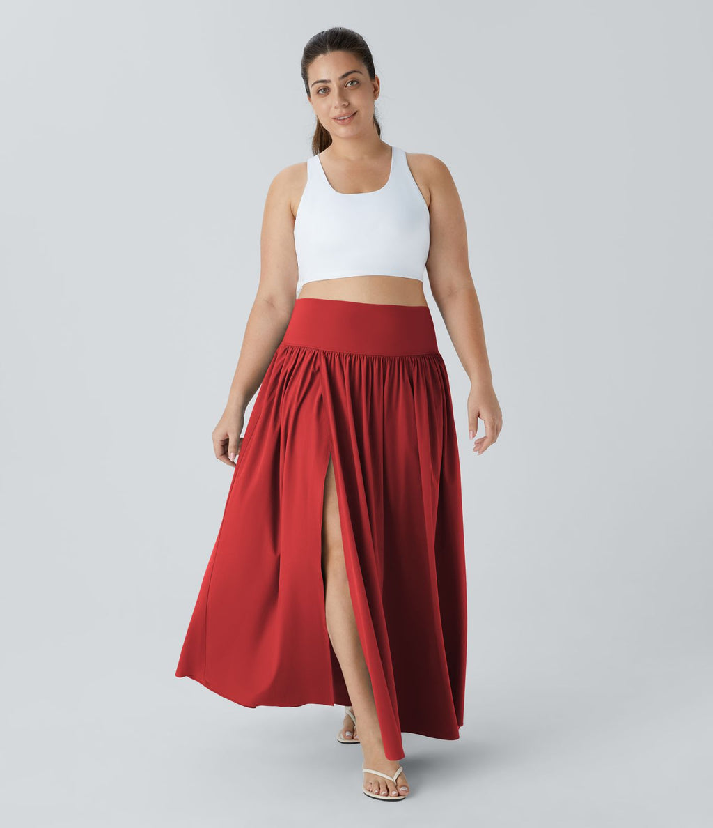 Breezeful™ Jupe Maxi Casual Grande Taille 2-en-1 à Taille Haute Plis et Fente à Séchage Rapide et Fluide