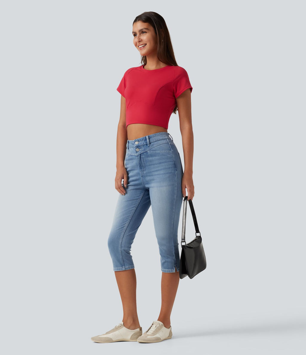 Halara Flex™ Jean slim casual capri taille haute avec fentes et poches