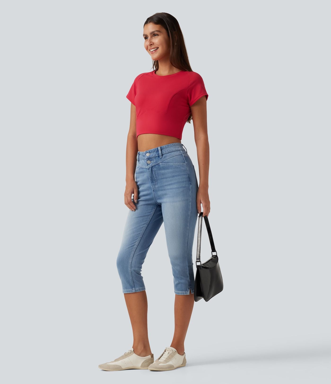 Halara Flex™ Jean slim casual capri taille haute avec fentes et poches