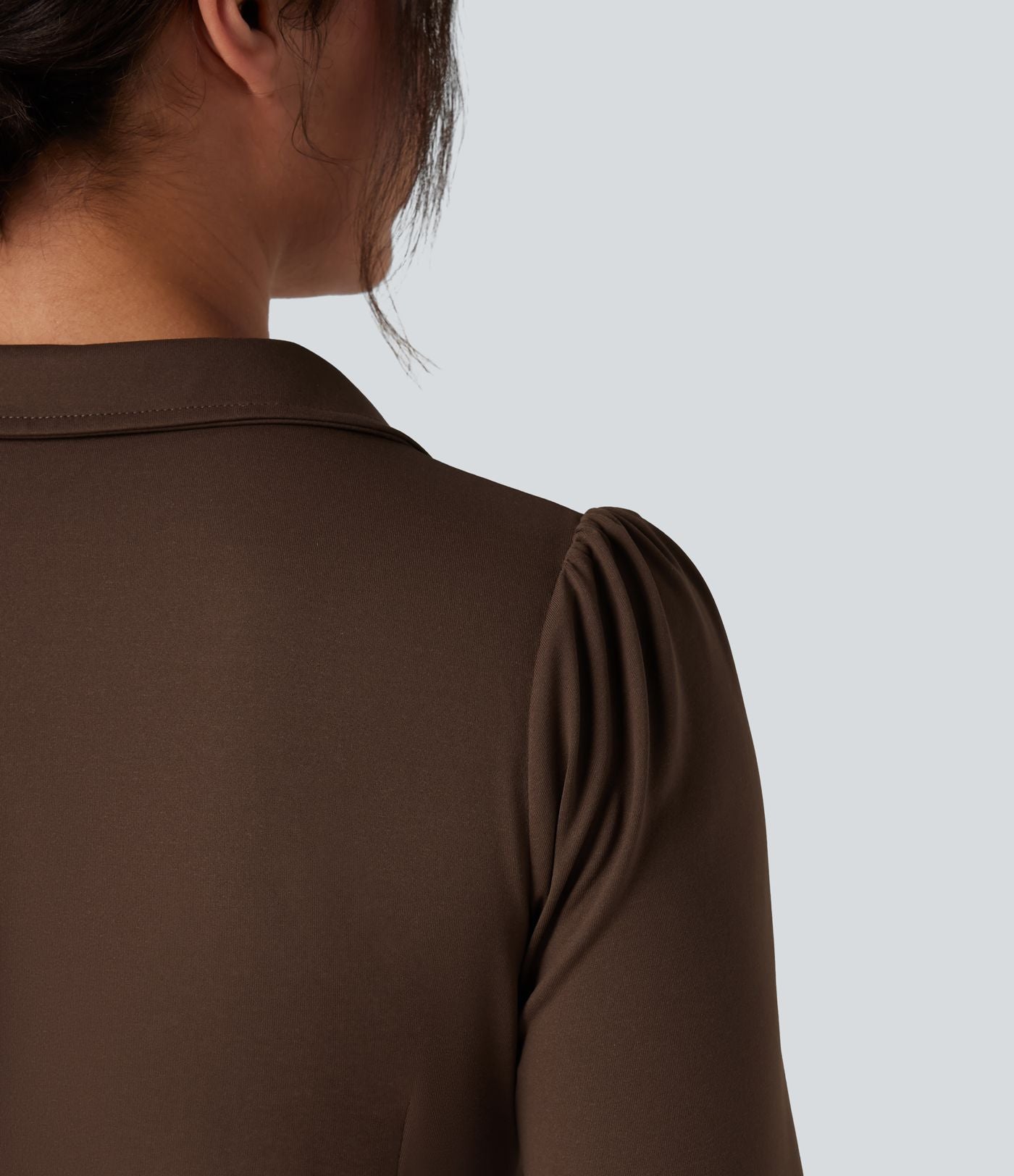 Chemise tailleur froncée asymétrique col V manches longues