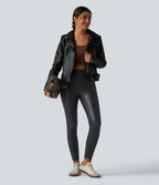Pantalon skinny casual taille haute en simili cuir extensible avec poches