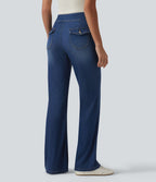 Halara Flex™ Jean évasé casual taille basse en lyocell drapé effet délavé, avec poches